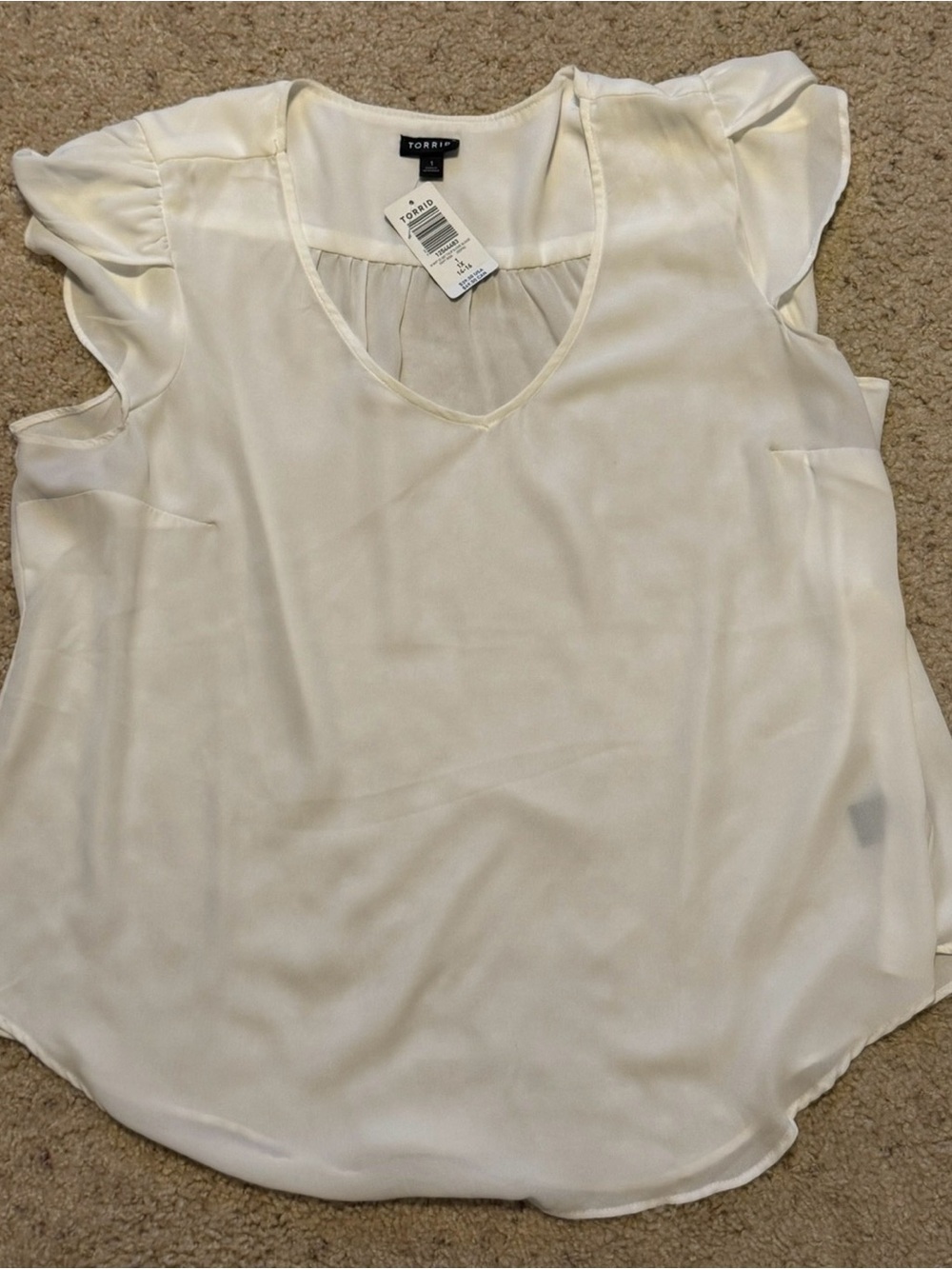 Torrid Cream V-Neck Flutter Sleeve Top
